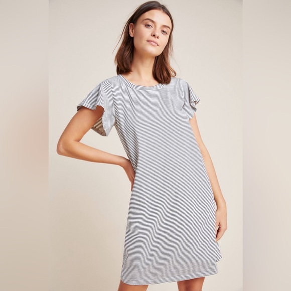 Anthropologie t.la Striped Flutter-Sleeved Tee Dress Blue Motif Women’s S - Picture 1 of 9